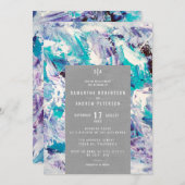 lila Bürstenstöcke in Meeresblau Einladung (Vorne/Hinten)