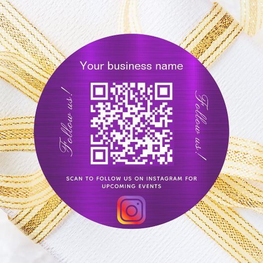 Lila Business qr Codeinstagramm Runder Aufkleber