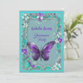 lila Butterflies modern und luxuriös Einladung (Stehend Vorderseite)