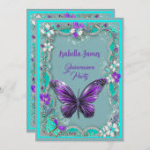 lila Butterflies modern und luxuriös Einladung (Vorne/Hinten)