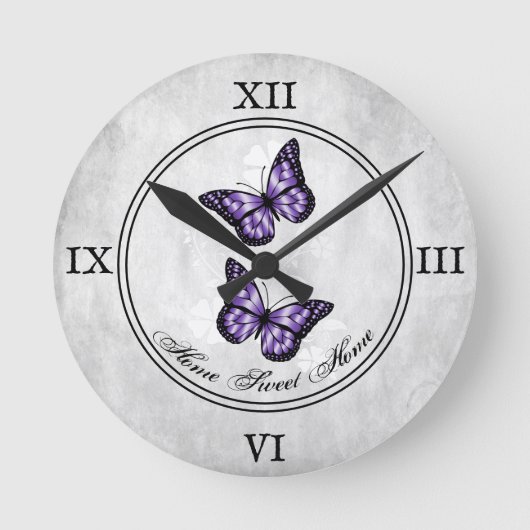 Lila Butterfly-Acryl-Wand-Uhr Runde Wanduhr (Vorderseite)