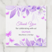 Lila Butterfly Baby Dusche Danke Geschenkanhänger (Rückseite)