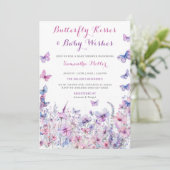 Lila Butterfly-Baby-Dusche Einladung (Stehend Vorderseite)