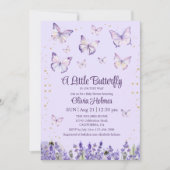 Lila Butterfly Baby Dusche Einladung (Vorderseite)