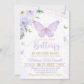 Lila Butterfly Baby Dusche Einladung Girl Invit (Vorderseite)
