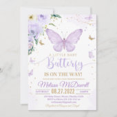 Lila Butterfly Baby Dusche Einladung Girl Invit (Vorderseite)