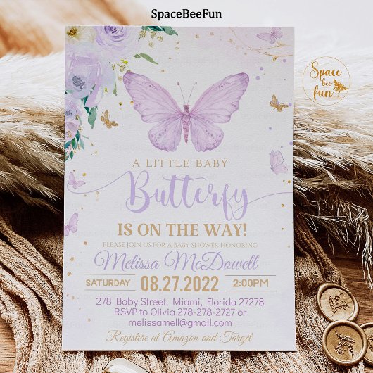 Lila Butterfly Baby Dusche Einladung Girl Invit