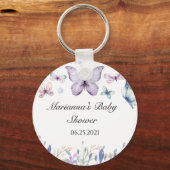 Lila Butterfly Baby Dusche Gefallen Button Schlüss Schlüsselanhänger (Vorderseite)