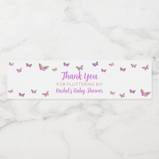 Lila Butterfly Baby Dusche Gefallen Wasserflaschenetikett (Einzelnes Label)