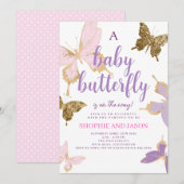 Lila Butterfly Baby Dusche Invite Girl Einladung (Vorne/Hinten)