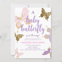 Lila Butterfly Baby Dusche Invite Girl