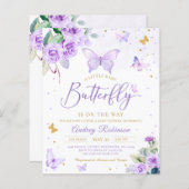 Lila Butterfly Baby Dusche laden ein (Vorne/Hinten)