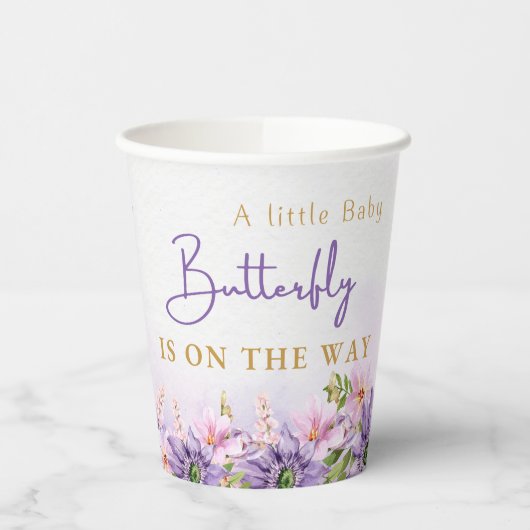 Lila Butterfly-Baby-Dusche Pappbecher (Links)