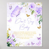 Lila Butterfly-Baby-Dusche Sage nicht Baby Poster (Vorne)