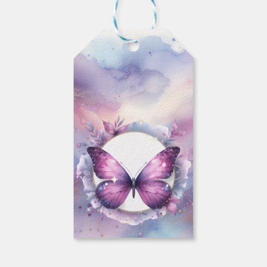 Lila Butterfly Baby Dusche Vielen Dank Geschenkanhänger (Rückseite)