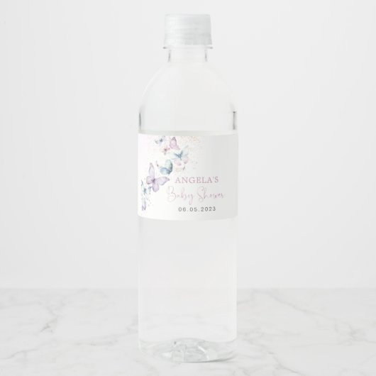 Lila Butterfly Baby Dusche Wasser Flasche Etikett (Vorderseite)