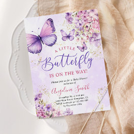 Lila Butterfly Baby Girl Babydusche Einladung