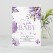 Lila Butterfly-Babydusche, Blume Einladung (Stehend Vorderseite)