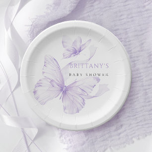 Lila Butterfly-Babydusche Pappteller