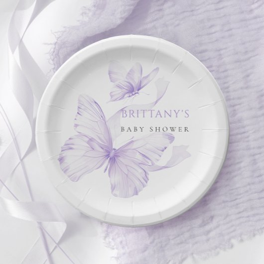 Lila Butterfly-Babydusche Pappteller