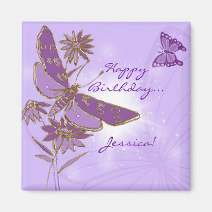 Lila Butterfly Birthday Magnet