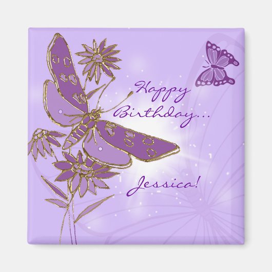 Lila Butterfly Birthday Magnet (Vorne)
