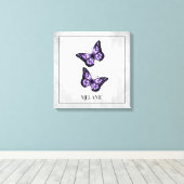 Lila Butterfly-Blütenwerbung Leinwanddruck (Insitu (Holzboden))