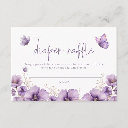 Lila Butterfly Diaper Raffelkarte Kinderdusche Begleitkarte (Vorderseite)
