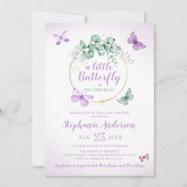 Lila Butterfly Eucalyptus Baby Girl Shower Invit Einladung
