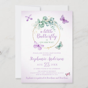 Lila Butterfly Eucalyptus Baby Girl Shower Invit Einladung