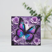 Lila Butterfly Floral Geburtstag Magnetkarte (Stehend Vorderseite)