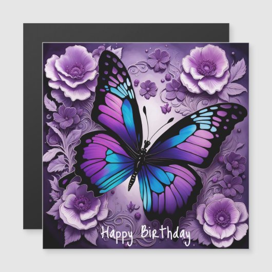 Lila Butterfly Floral Geburtstag Magnetkarte (Vorne/Hinten)
