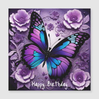 Lila Butterfly Floral Geburtstag Magnetkarte