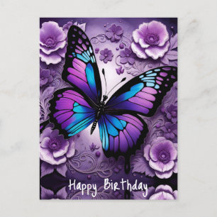 Lila Butterfly Floral Geburtstag Postkarte