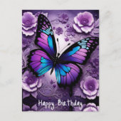 Lila Butterfly Floral Geburtstag Postkarte (Vorderseite)