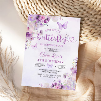 Lila Butterfly Floral Girl Geburtstagsparty Einladung