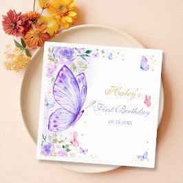 Lila Butterfly Floral Girl Geburtstagsparty Serviette