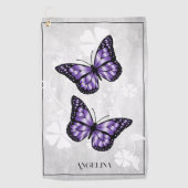 Lila Butterfly Floral Golf Handtuch (Vorderseite)