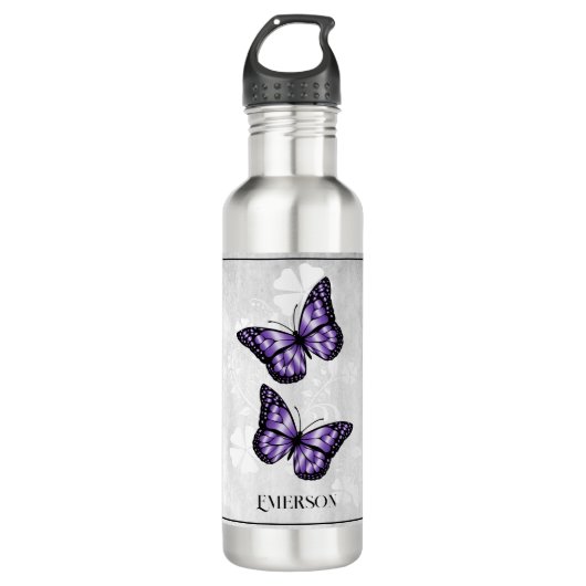 Lila Butterfly Floral Personalisiert Edelstahlflasche (Vorderseite)
