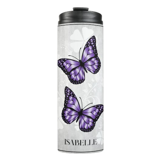 Lila Butterfly Floral Personalisiert Thermosbecher (Vorderseite)