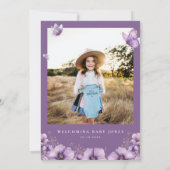 Lila Butterfly Foto Baby Show Danke Karte (Rückseite)