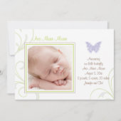 Lila Butterfly-Geburtserklärung Ankündigung (Vorderseite)