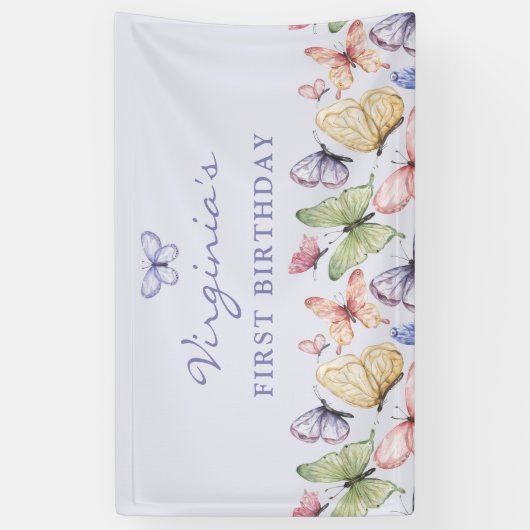 Lila Butterfly Geburtstag Banner (Vertikal)