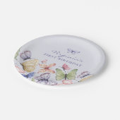 Lila Butterfly Geburtstag Pappteller (Schrägansicht)