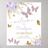 Lila Butterfly Geburtstags-Willkommenspopster Poster (Vorne)