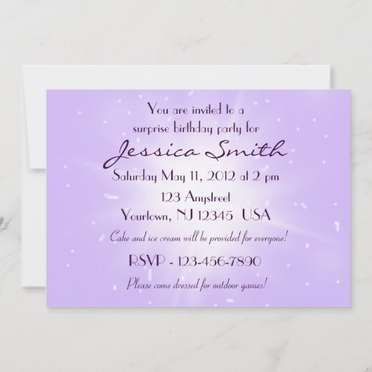 Lila Butterfly Geburtstagseinladungskarte Einladung (Rückseite)