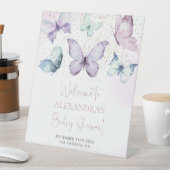 Lila Butterfly Girl Babydusche Begrüßungszeichen Sockelschild (In Situ)