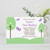 Lila Butterfly-Girl Einladung (Stehend Vorderseite)