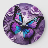 Lila Butterfly Große Wanduhr (Vorderseite)