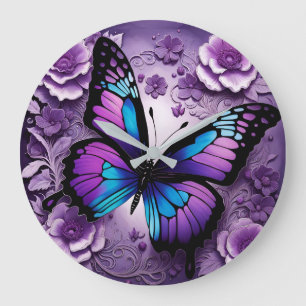Lila Butterfly Große Wanduhr